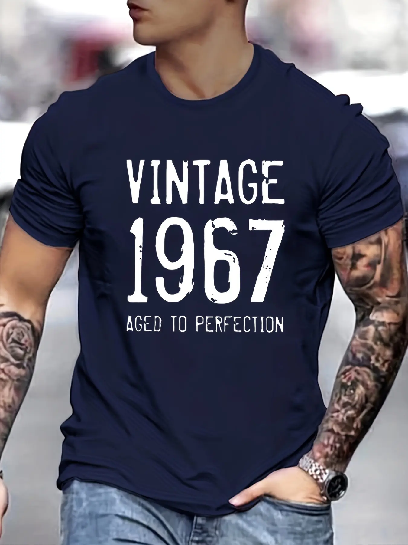 Men's summer 100% pure cotton fashionable casual loose vintage 1967 aged to perfection print round neck short sleeved T-shirt
