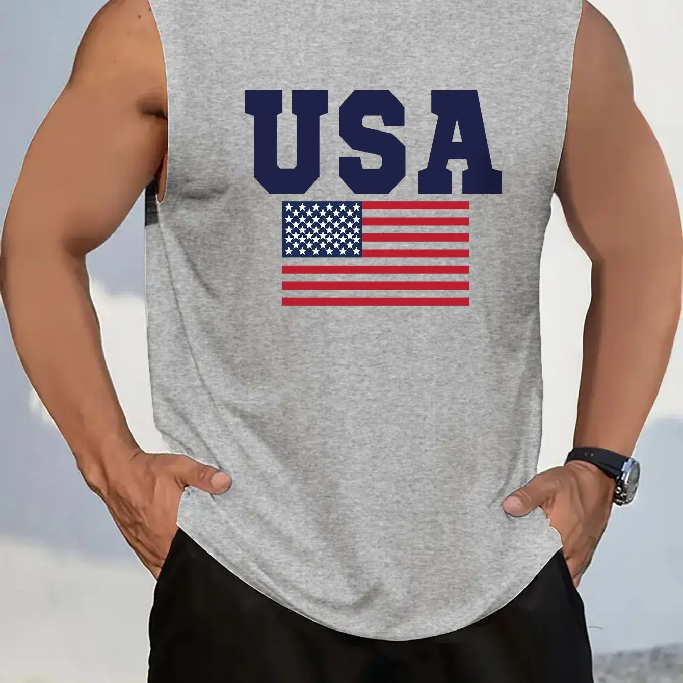 Men's summer casual sports Printed Sleeveless Vest Casual Short Sleeved Round Neck Vest T-ShirtSummer Men'S New F