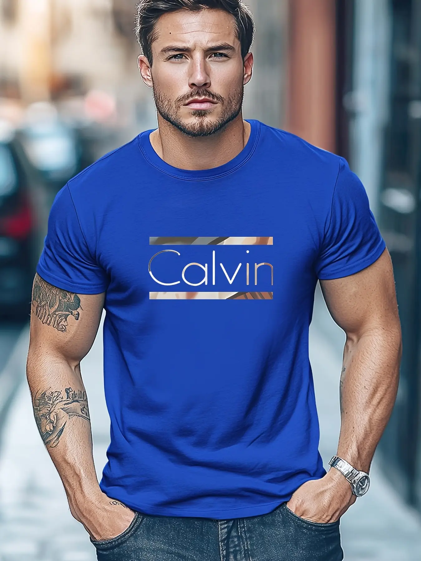 Men's summer 100% pure cotton fashionable casual sports loose letter pattern printed round neck short sleeved T-shirt top