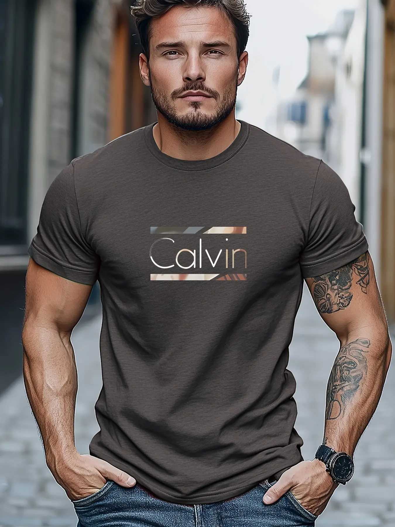 Men's summer 100% pure cotton fashionable casual sports loose letter pattern printed round neck short sleeved T-shirt top