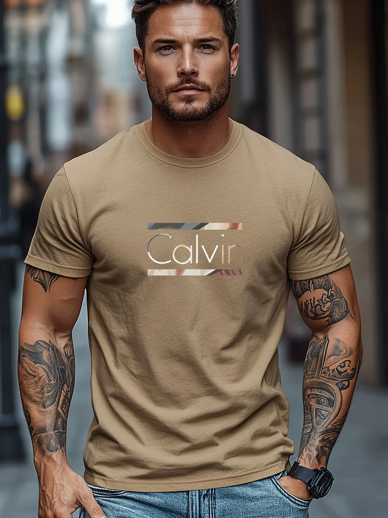 Men's summer 100% pure cotton fashionable casual sports loose letter pattern printed round neck short sleeved T-shirt top