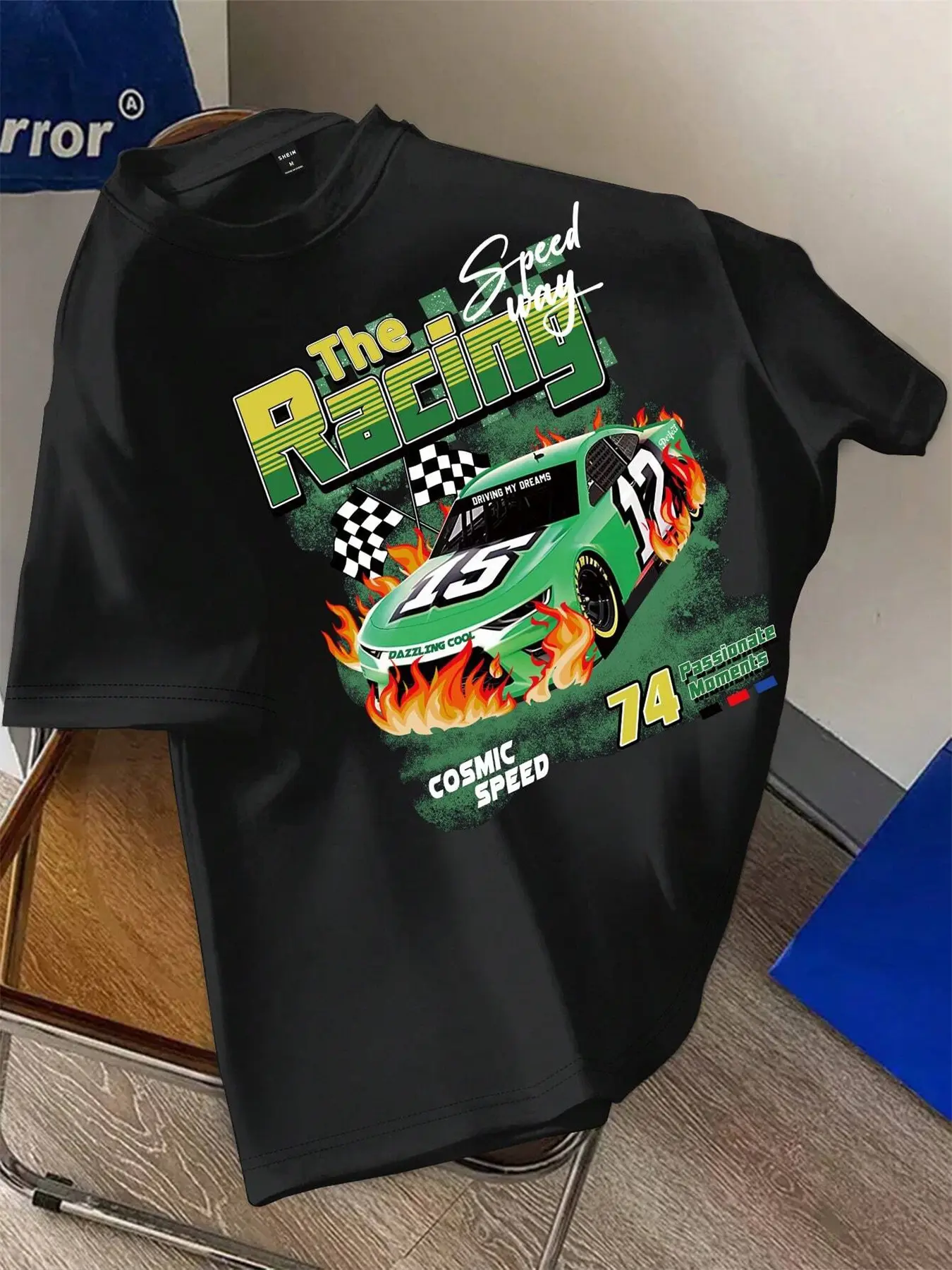 Summer Men's 100% Cotton Casual Loose Size Car&Letter Graphic Printed Sports Comfortable Round Neck Short Sleeve T-shirt Top