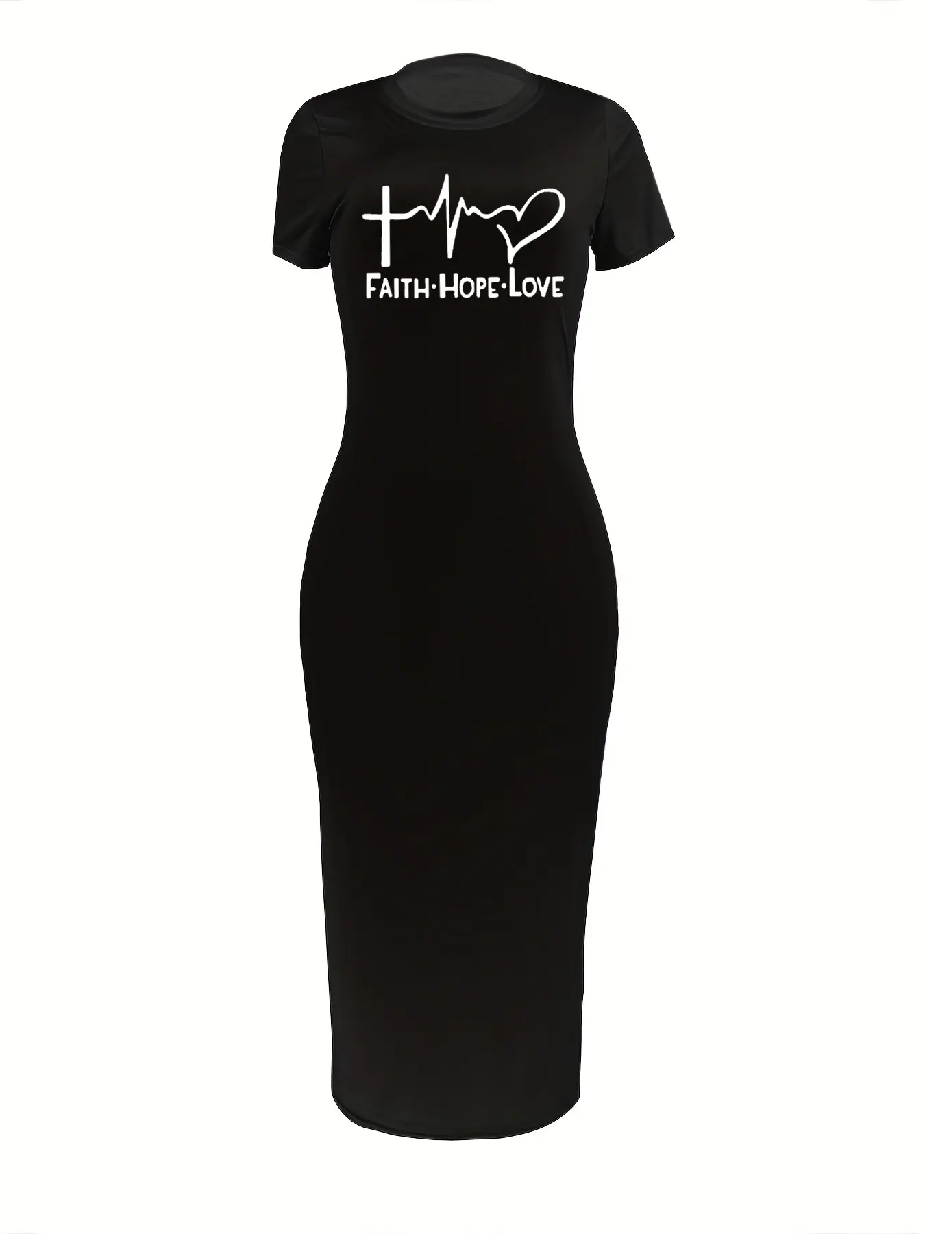 Summer women's casual fashion FAITH HOPE LOVE print sexy slim fit round neck short sleeved dress streetwear