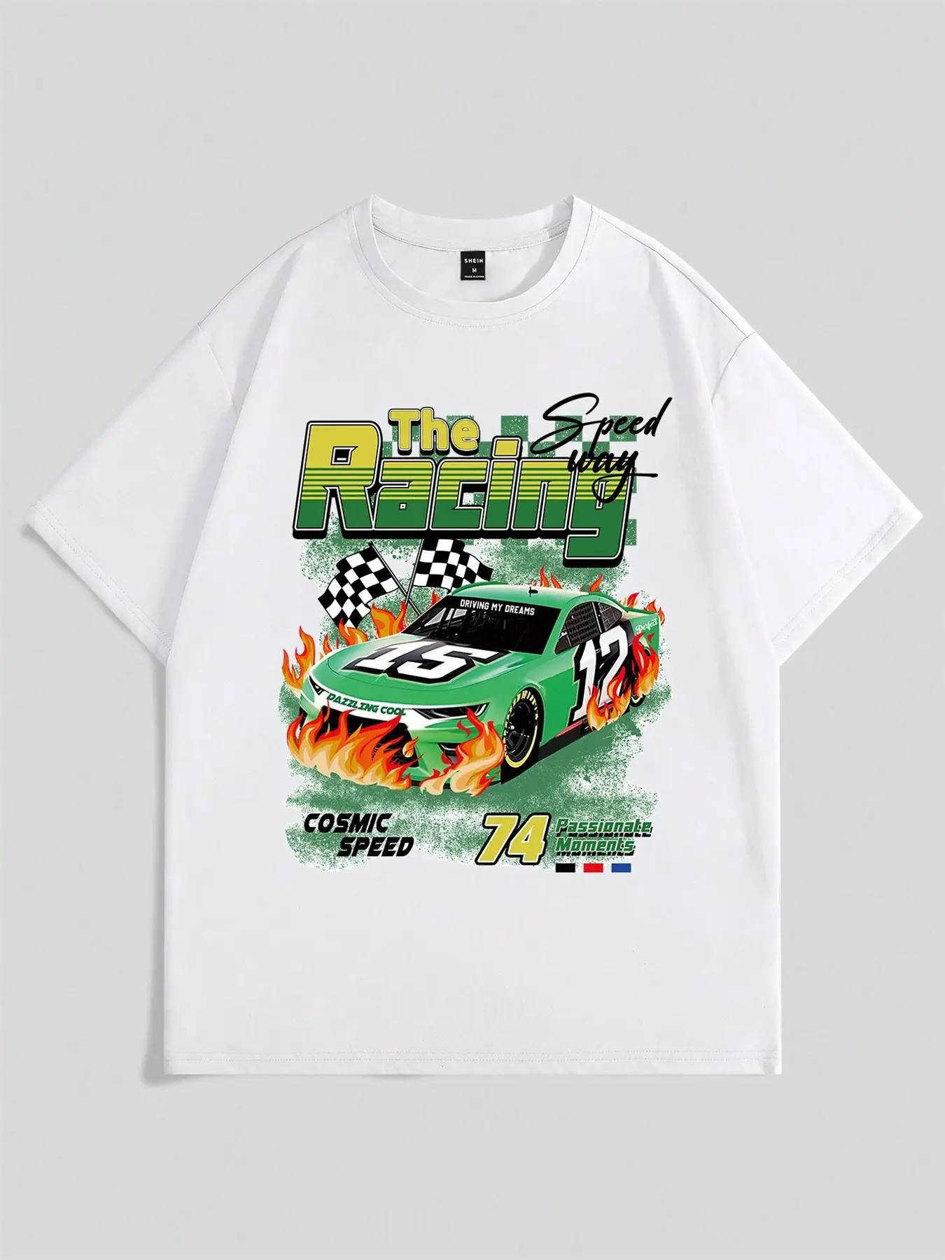 Summer Men's 100% Cotton Casual Loose Size Car&Letter Graphic Printed Sports Comfortable Round Neck Short Sleeve T-shirt Top