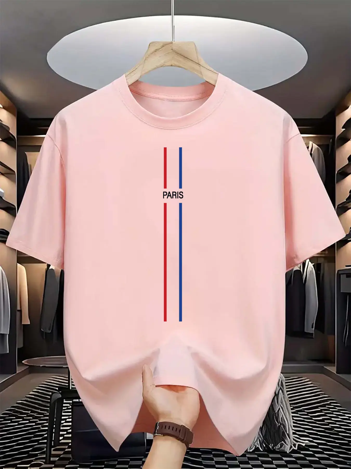 Men's summer 100% cotton fashionable casual loose classic Paris letter printed sports round neck short sleeved T-shirt top