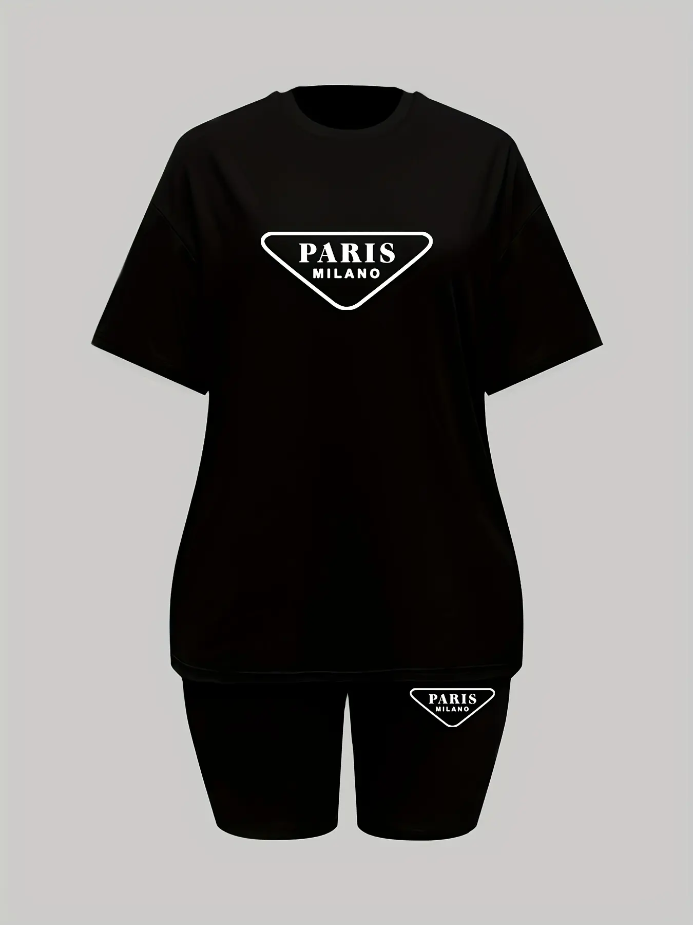Women's summer casual comfortable loose plus size Paris MILANO printed short sleeved T-shirt+cropped pants two-piece set