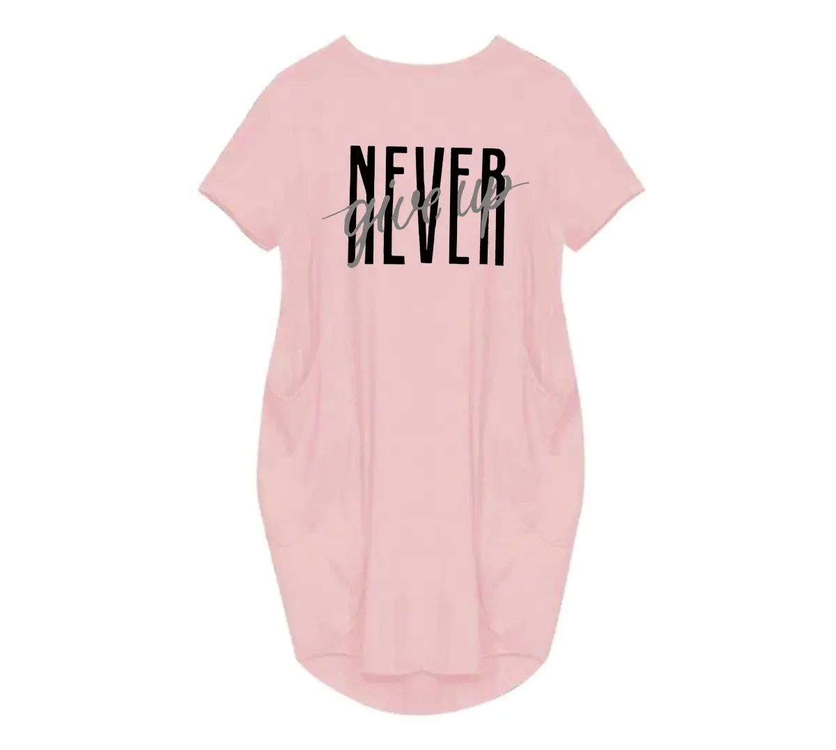 Women's spring and summer casual loose oversized NVER gift up printed round neck short sleeved pocket dress streetwear