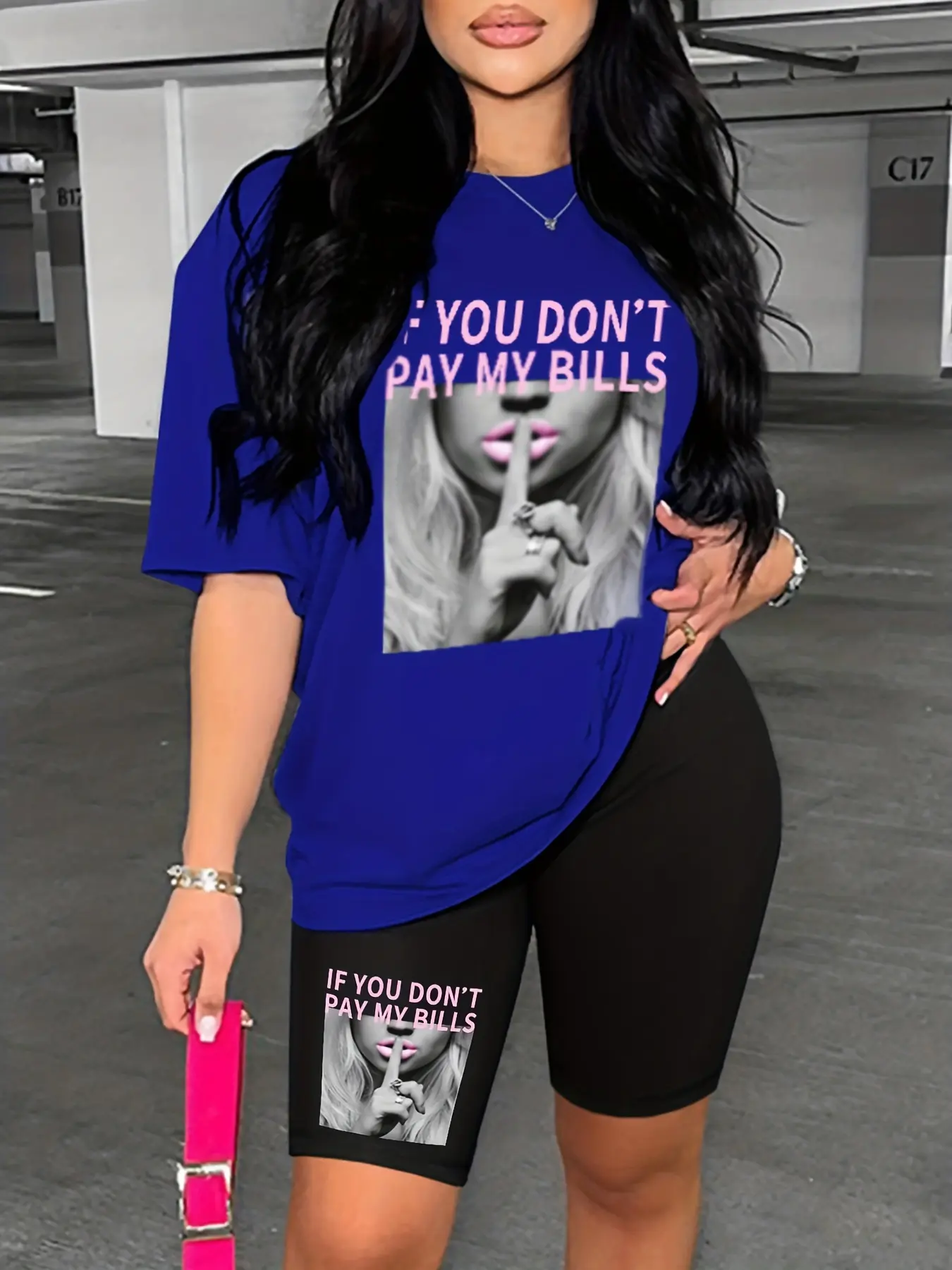 Women's Letter Figure Print Casual Loose  Short Sleeved Two-piece Set Streetwear High Street Unisex style Casual Loose