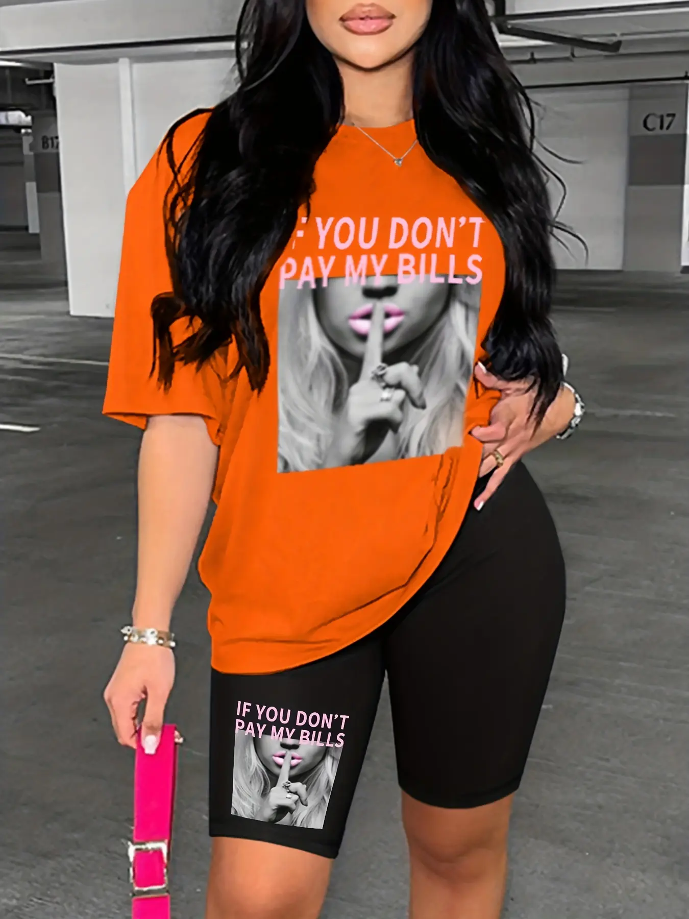 Women's Letter Figure Print Casual Loose  Short Sleeved Two-piece Set Streetwear High Street Unisex style Casual Loose