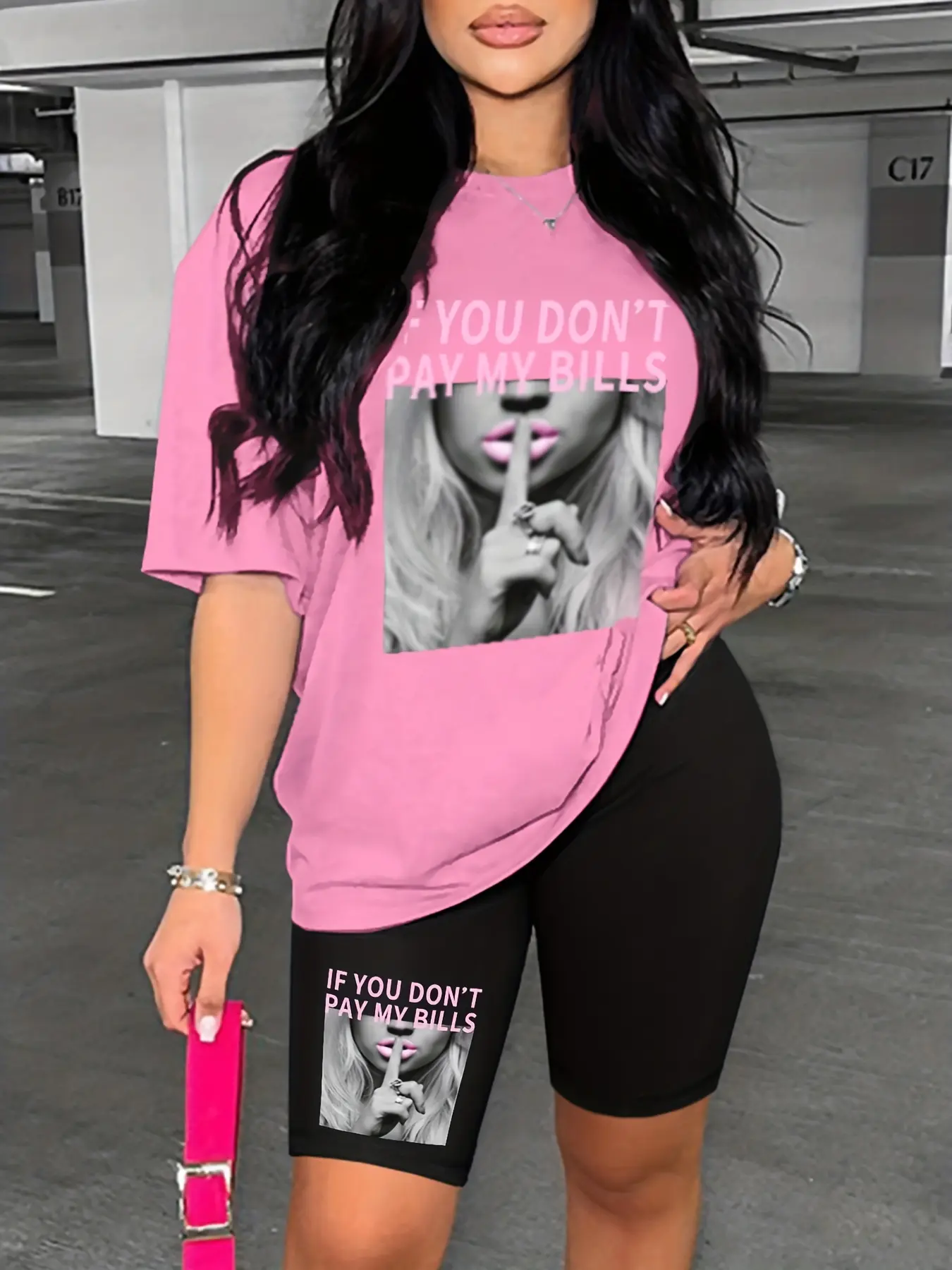 Women's Letter Figure Print Casual Loose  Short Sleeved Two-piece Set Streetwear High Street Unisex style Casual Loose