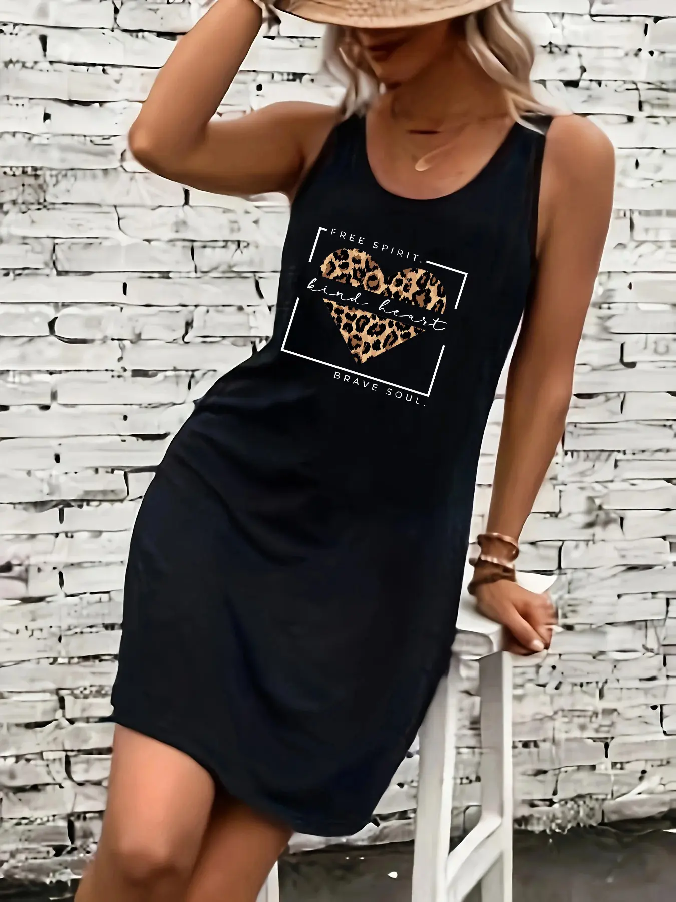Women's summer loose and comfortable casual JESUS letter printed black sleeveless vest dress punk style dress