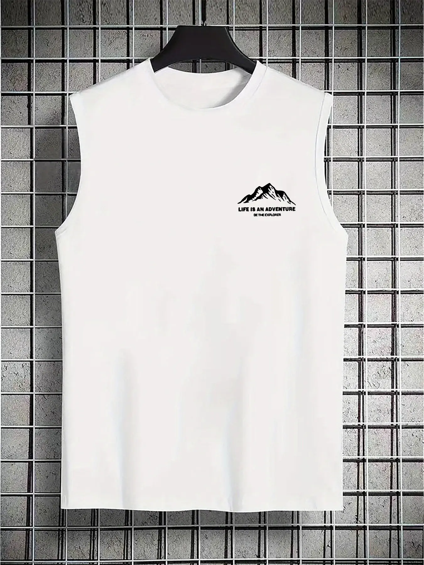 Men's summer casual sports loose fit mountain letter pattern print comfortable and breathable round neck sleeveless vest