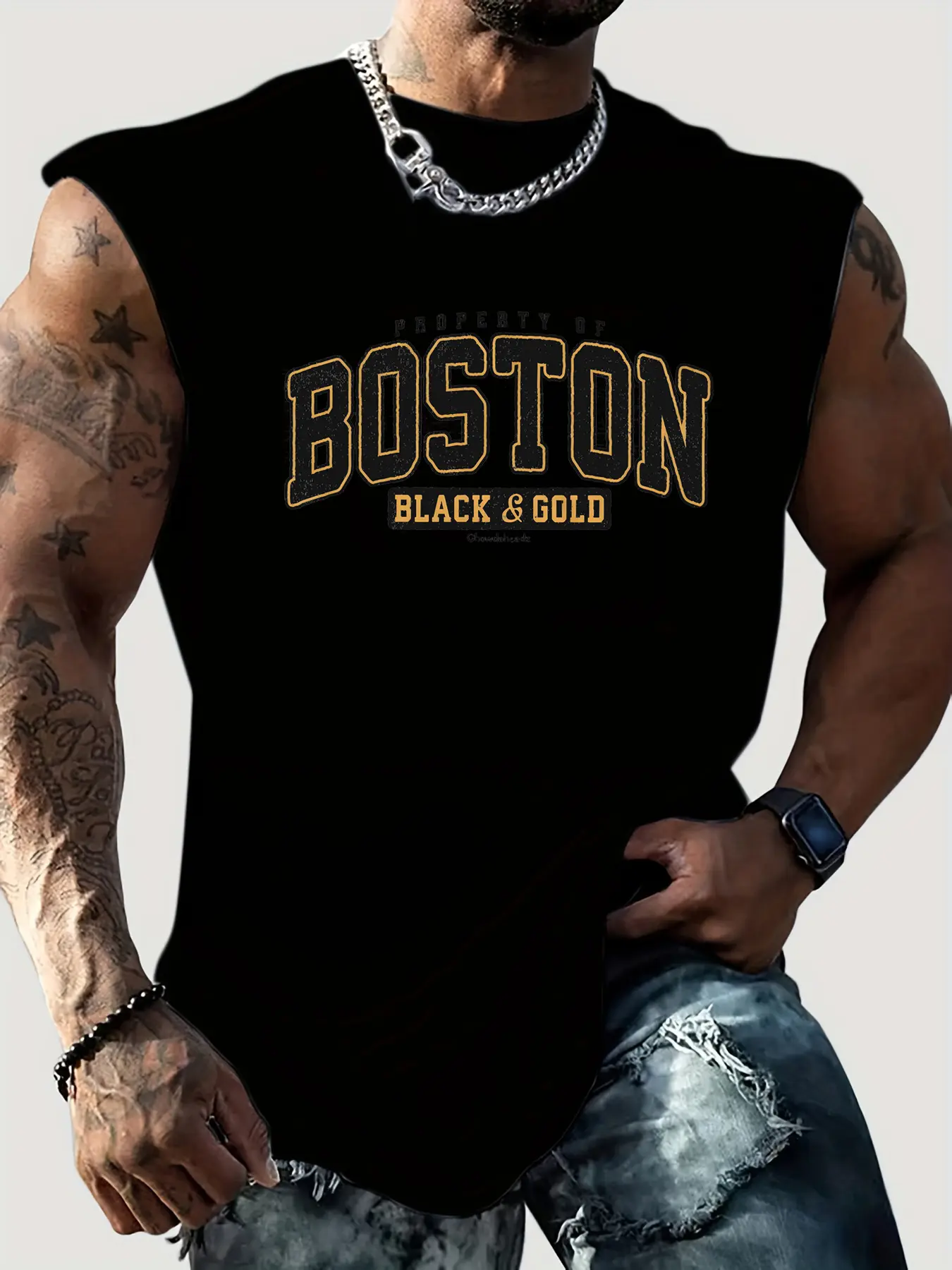Men's summer casual sports loose fit Boston pattern print comfortable and breathable round neck sleeveless vest