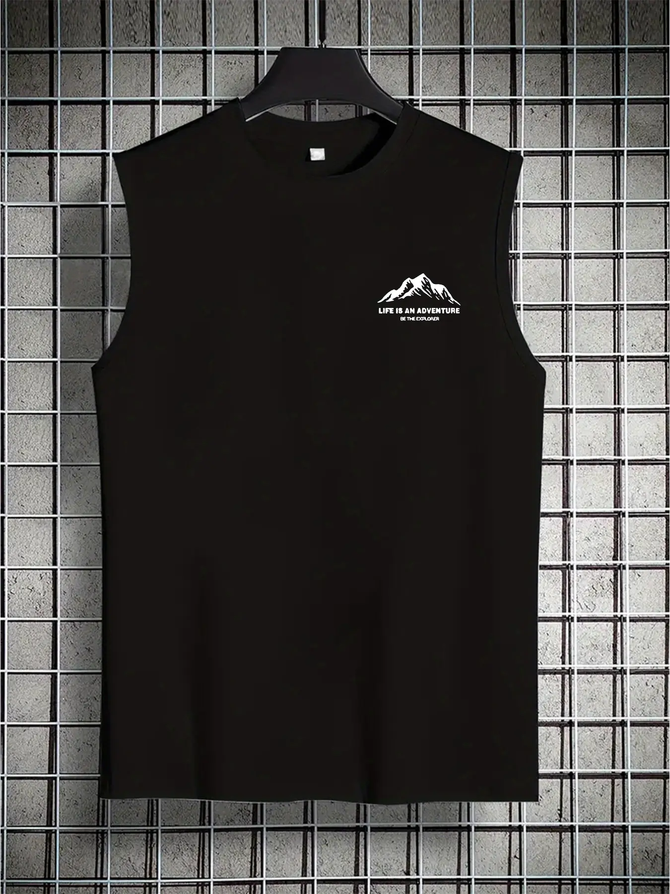 Men's summer casual sports loose fit mountain letter pattern print comfortable and breathable round neck sleeveless vest