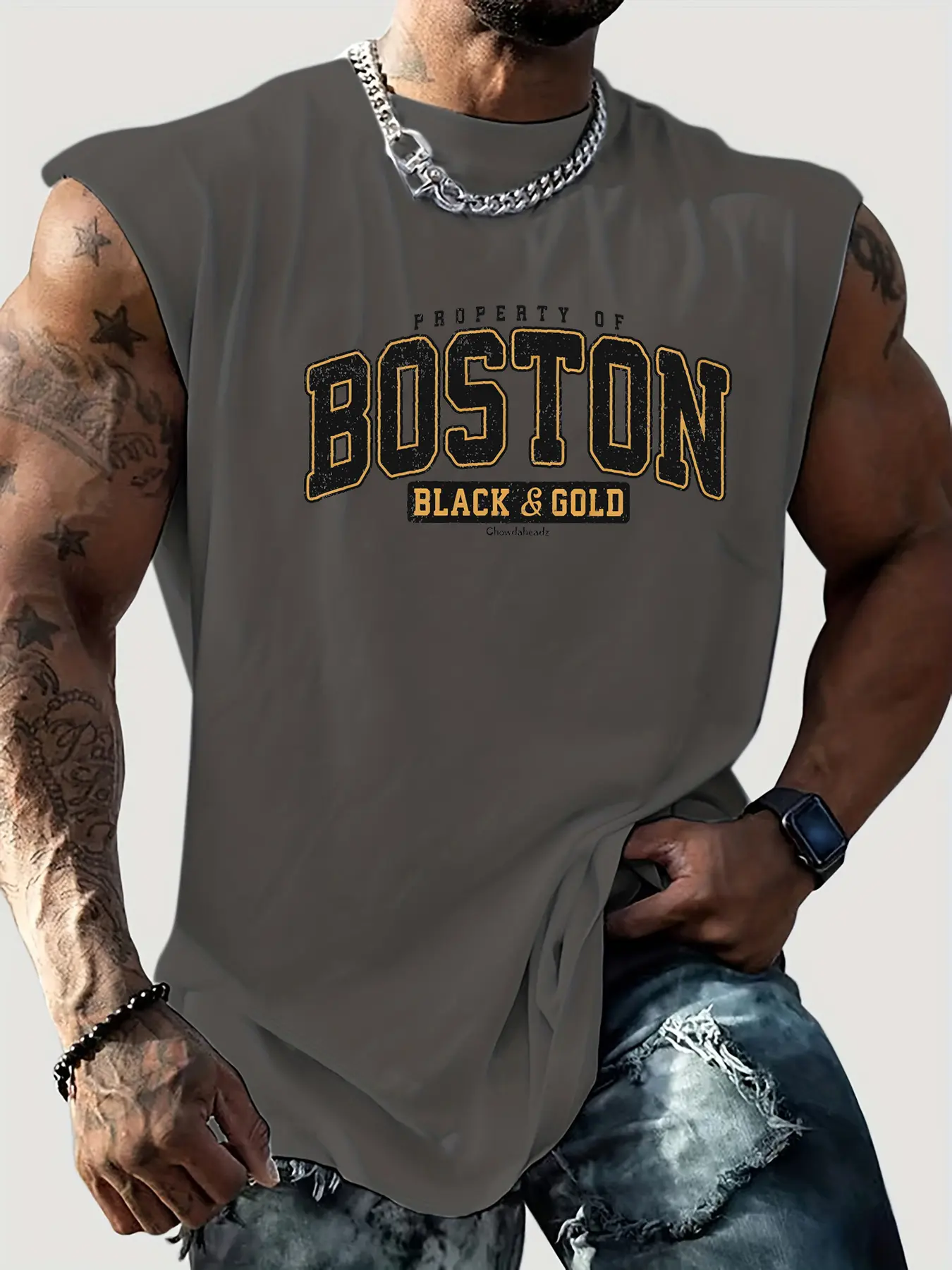 Men's summer casual sports loose fit Boston pattern print comfortable and breathable round neck sleeveless vest