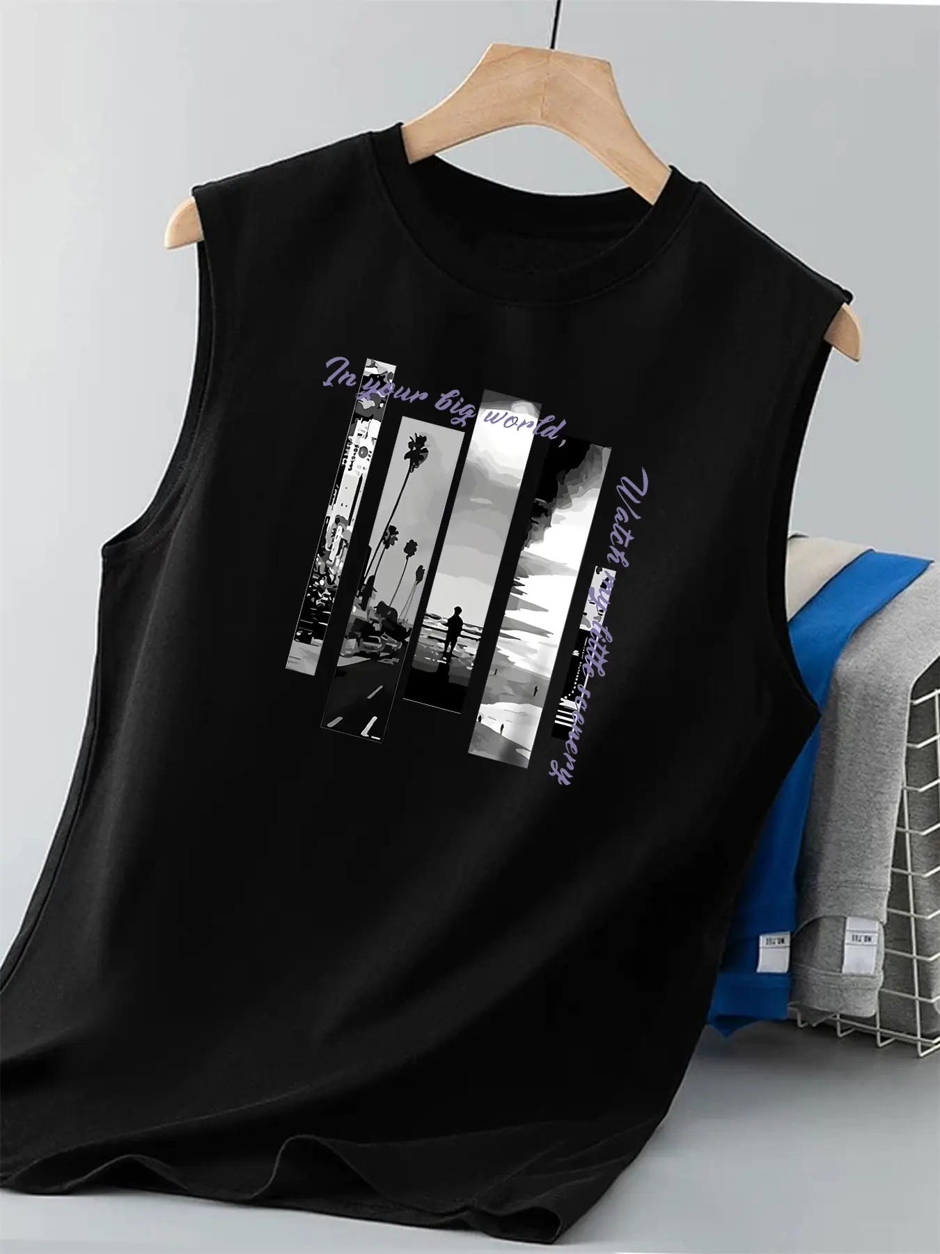 Men's Summer Leisure Sports Fitness Loose Fashion Pattern Printed Comfortable Breathable Round Neck Sleeveless Tank Top