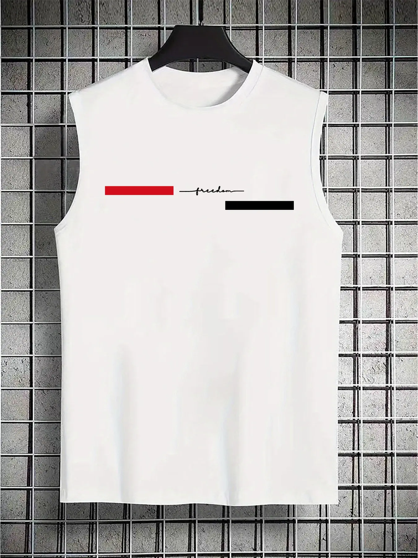Men's Summer Leisure Sports Fitness Loose Freedom Pattern Printed Comfortable Breathable Round Neck Sleeveless Tank Top