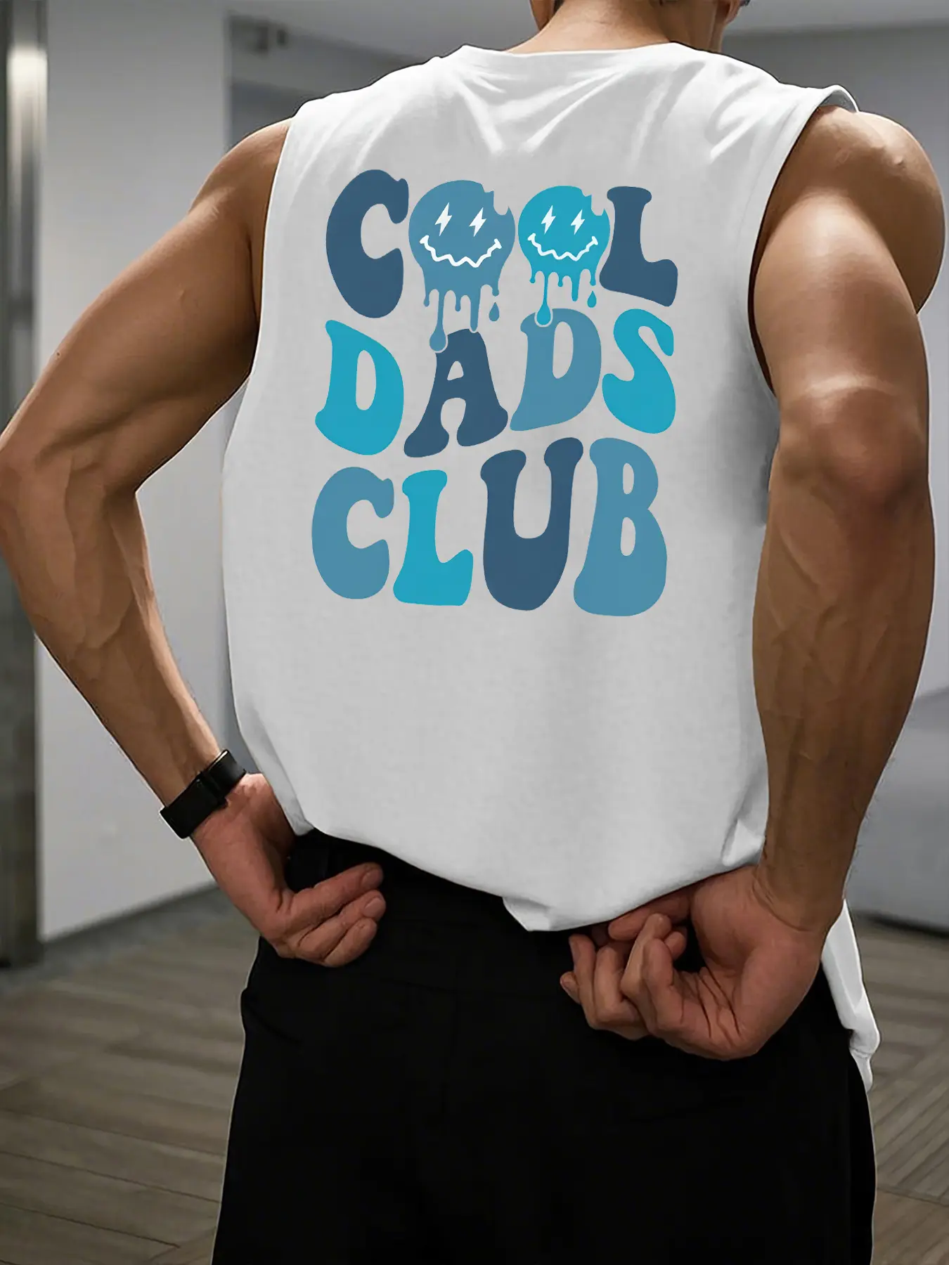 Men's summer casual sports fitness loose COOL DADS CLUB printed comfortable and breathable round neck sleeveless vest