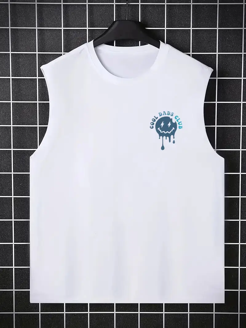 Men's summer casual sports fitness loose COOL DADS CLUB printed comfortable and breathable round neck sleeveless vest