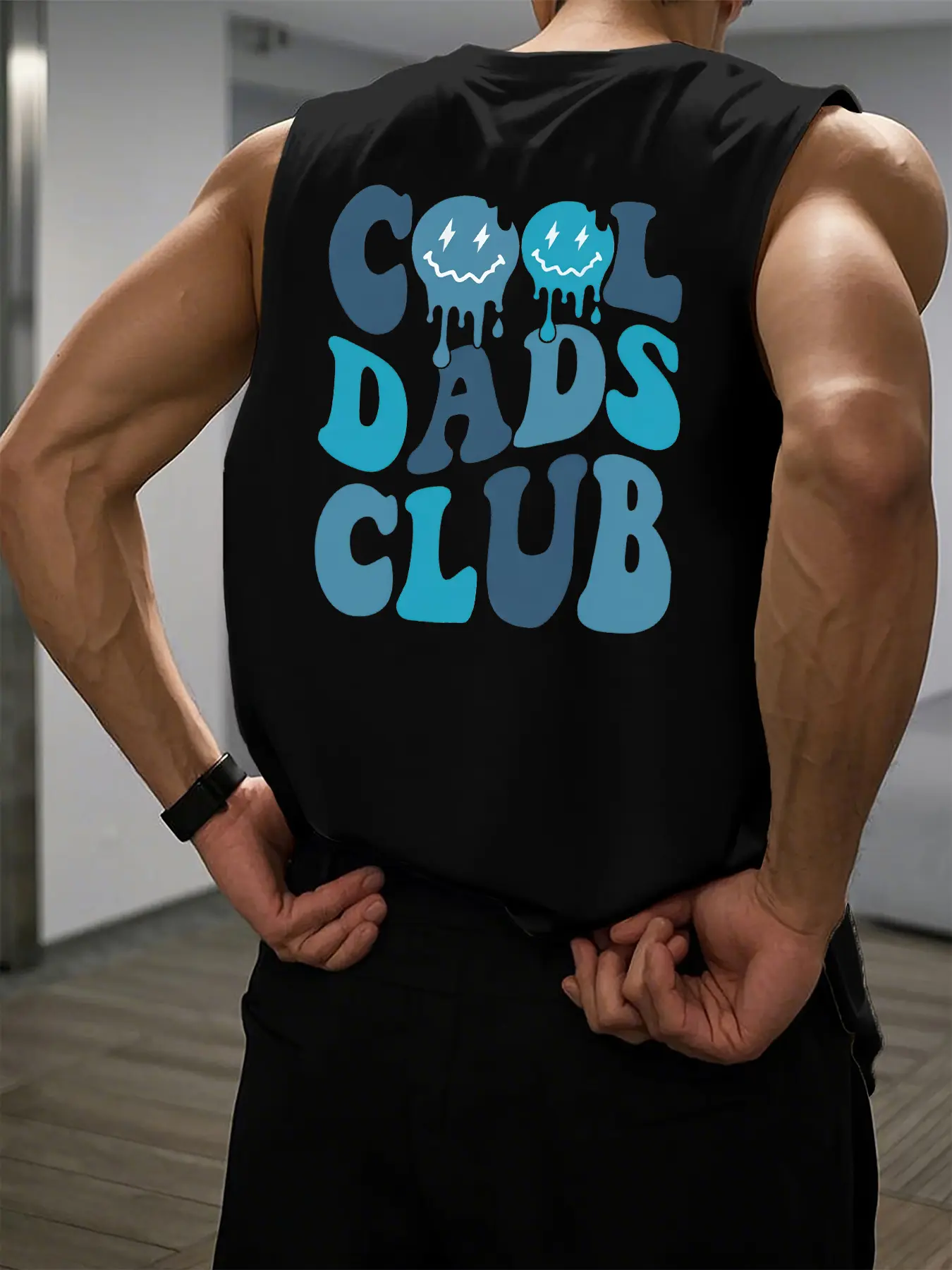 Men's summer casual sports fitness loose COOL DADS CLUB printed comfortable and breathable round neck sleeveless vest
