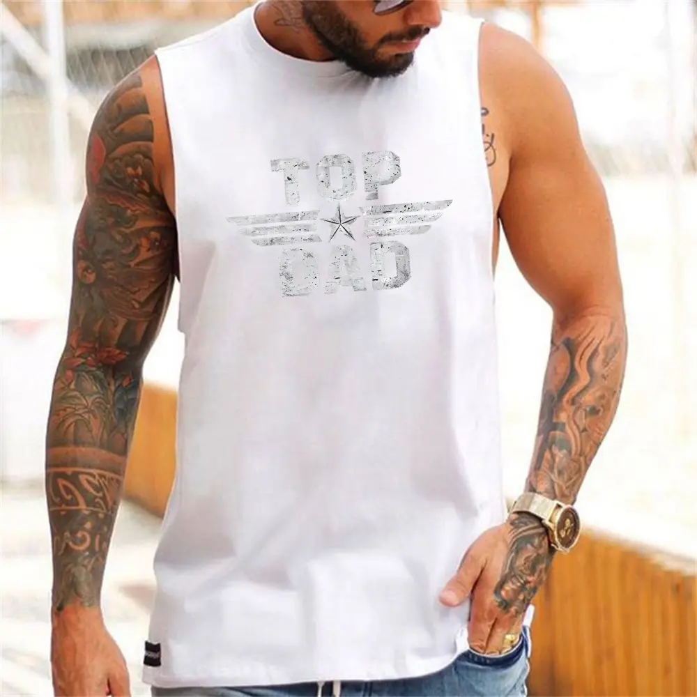 Men's Summer Leisure Sports Fitness Loose TOP DAD Printed Comfortable Breathable Round Neck Sleeveless Tank Top