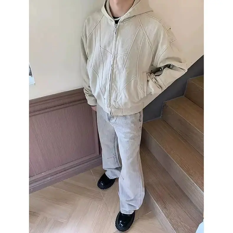 Retro Detroit Workwear Women's Autumn Winter Brand High Street Neutral Style Loose Casual Baseball Jackets for Men Clothing