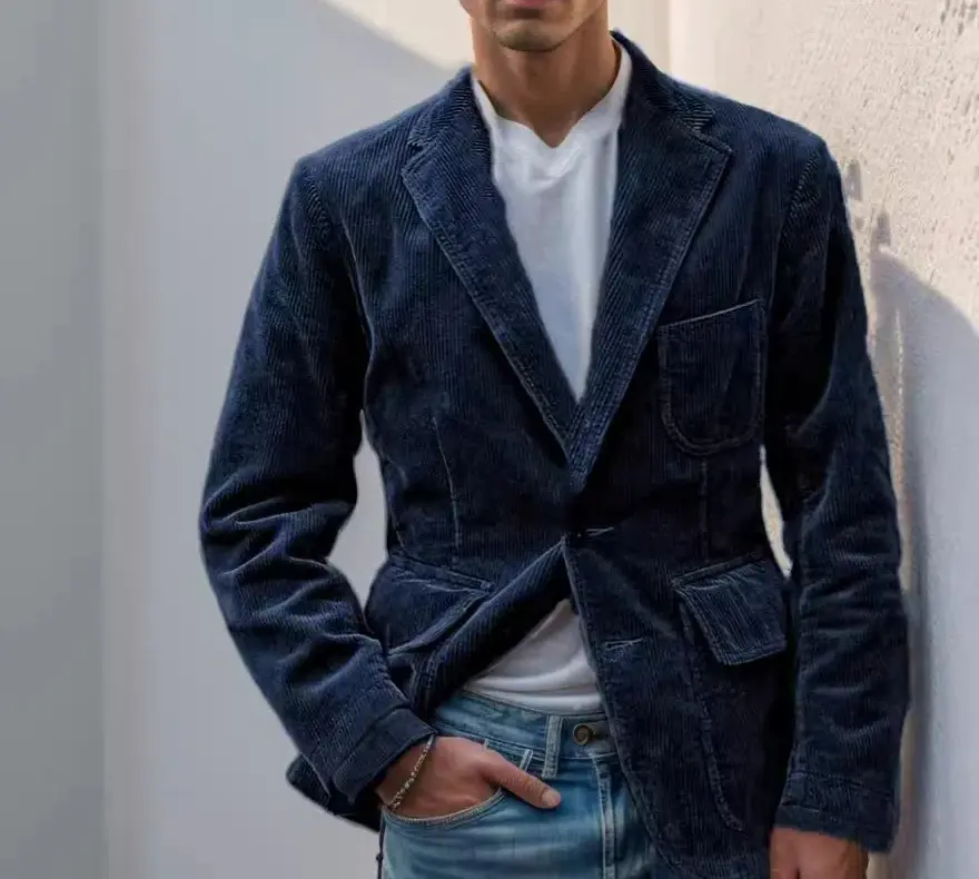 European and American Popular Spring Autumn Comfortable Simple Corduroy Single Breasted Suit Jacket Men's Casual Loose Jacket