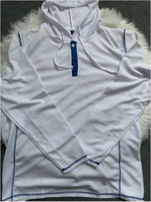 New Men's Waffle Hoodie Solid Henley Street Vacation Outdoor Sports Long Sleeve Splicing Loose Large Hoodie
