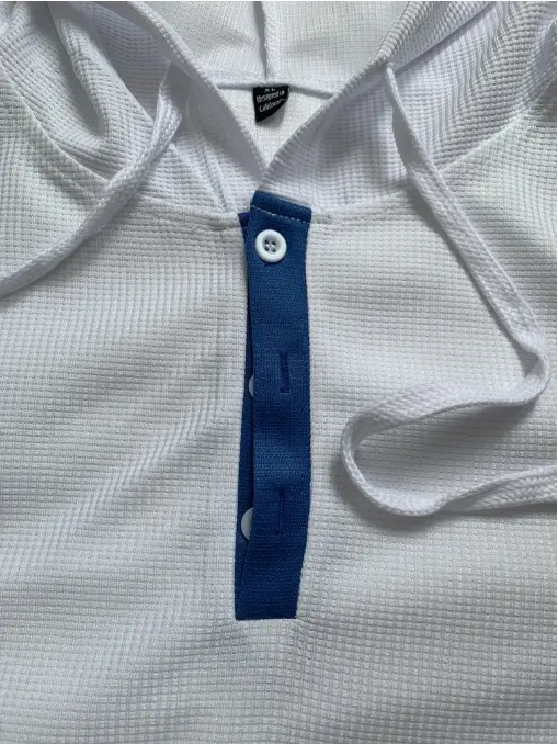New Men's Waffle Hoodie Solid Henley Street Vacation Outdoor Sports Long Sleeve Splicing Loose Large Hoodie