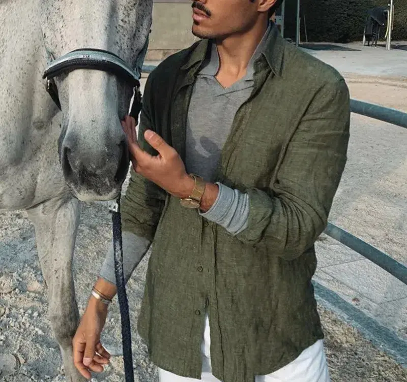 Men's Long Sleeve Shirt Reverse Cardigan Beach Solid Color Casual Suitable for Outdoor Activities Fashionable and Versatile
