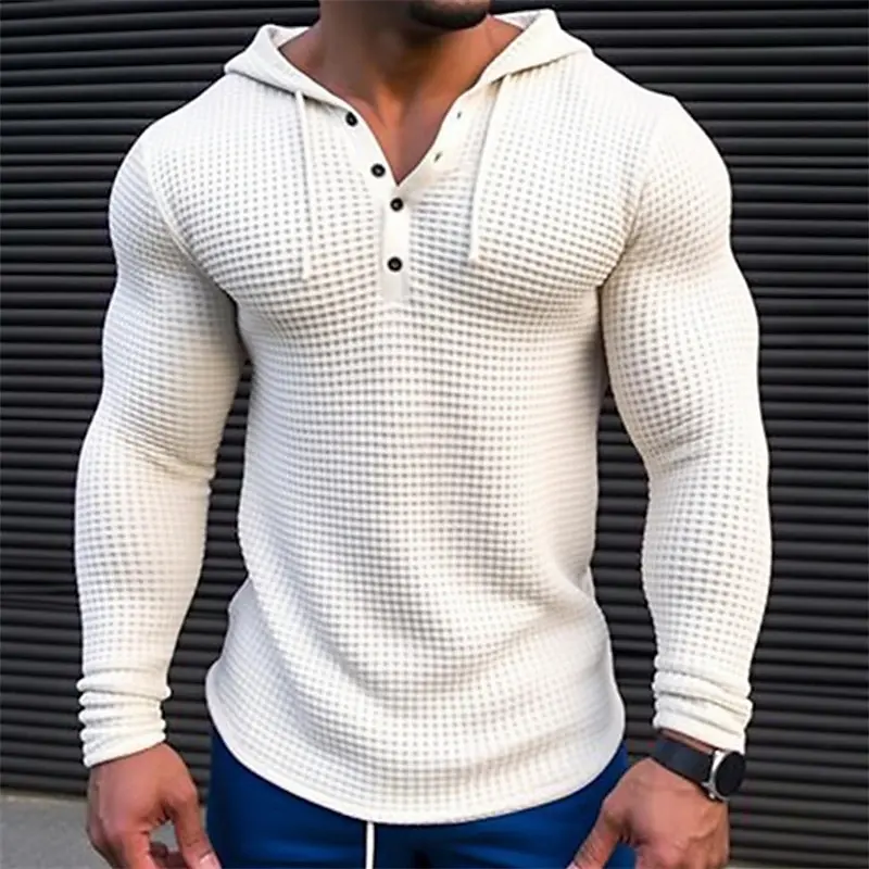 2025 Spring and Autumn New Men's Waffle Hoodie Top Street Vacation Long Sleeve Hoodie Casual Fashion Outing Daily Hoodie
