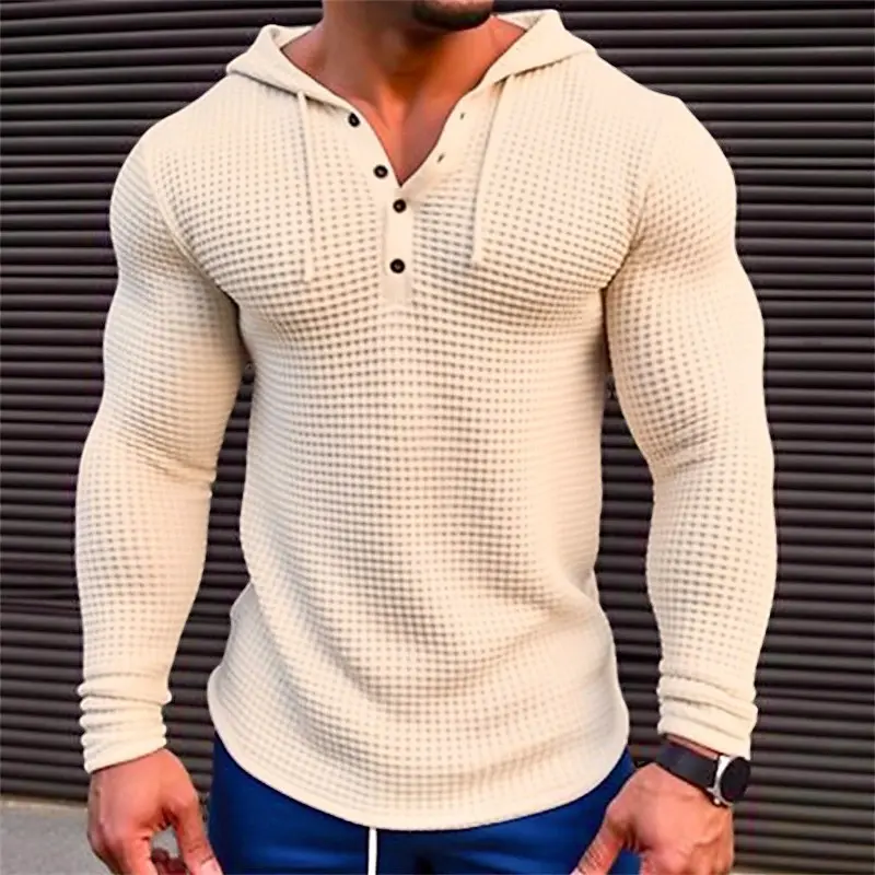 2025 Spring and Autumn New Men's Waffle Hoodie Top Street Vacation Long Sleeve Hoodie Casual Fashion Outing Daily Hoodie