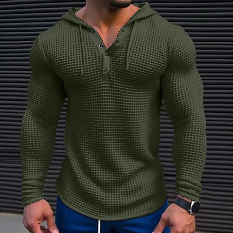 2025 Spring and Autumn New Men's Waffle Hoodie Top Street Vacation Long Sleeve Hoodie Casual Fashion Outing Daily Hoodie