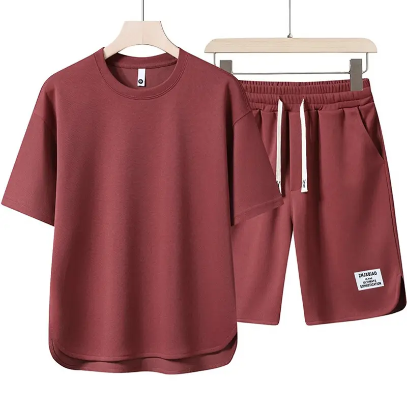 2025 Summer Men's Ice Silk Cool Short Sleeve T-shirt Set High End Leisure and Sports Two Piece Set, Breathable and Quick Drying