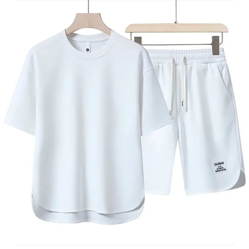 2025 Summer Men's Ice Silk Cool Short Sleeve T-shirt Set High End Leisure and Sports Two Piece Set, Breathable and Quick Drying