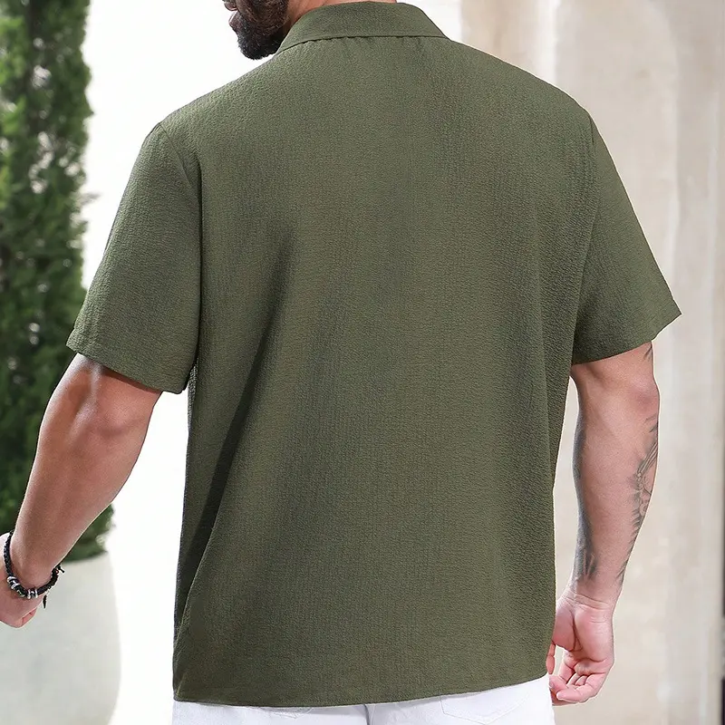 Men's Breathable Wrinkle Resistant Moisture Wicking Thin High-end Casual Shirt with Men's Texture Short Sleeved Shirt