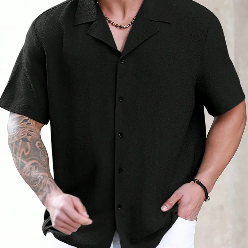 Men's Breathable Wrinkle Resistant Moisture Wicking Thin High-end Casual Shirt with Men's Texture Short Sleeved Shirt