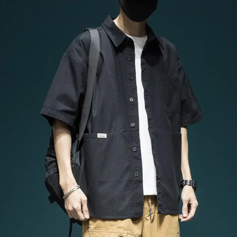 Pi Shuai Japanese Workwear Shirt Summer New High-end Short Sleeved Shirt Men's Loose Oversized Lapel Top