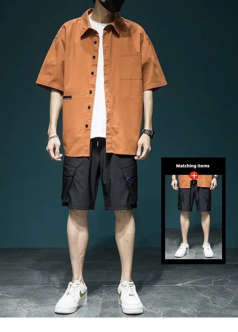 Pi Shuai Japanese Workwear Shirt Summer New High-end Short Sleeved Shirt Men's Loose Oversized Lapel Top