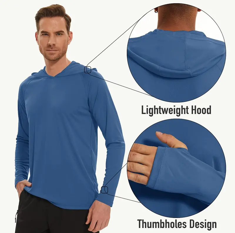 UPF 50+ Sun Protection T-Shirts Mens Long Sleeve Hoodie Casual Quick Dry T shirts Outdoor Hike Sports Run Pullover Tops