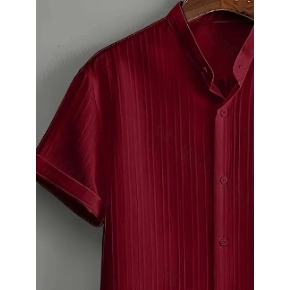 2025 Men's Striped Short-sleeved Shirt and Breasted Lapel Suit Men's Fashion Trendy Style Mens Casual Waffle Shirt Suit