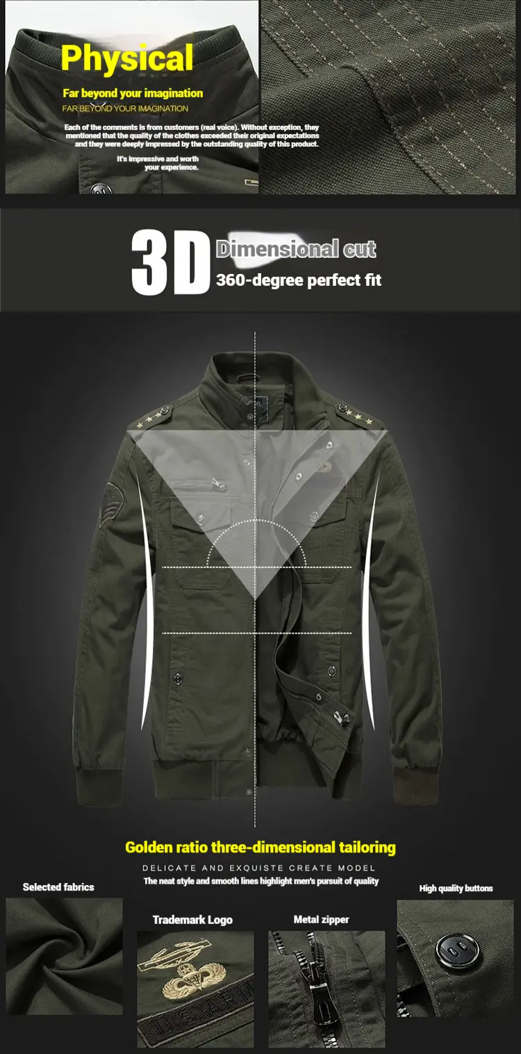 American Style New Autumn and Winter Military Jacket Men's Stand Collar Multi Pocket Workwear Jacket Men's Casual Loose Jacket