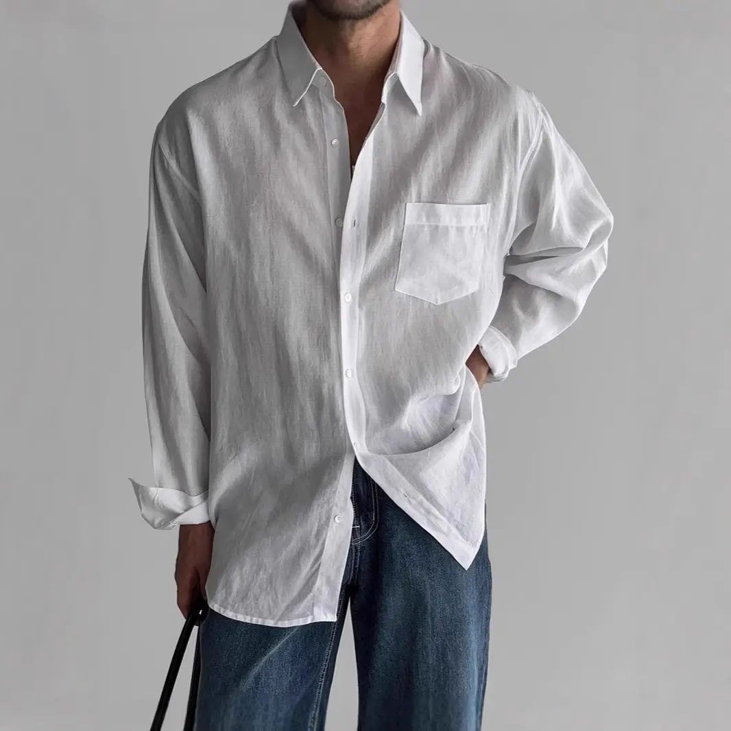 Vintage Men's Shirt Stylish Loose Fit Long Sleeve Workwear Shirt with Pockets Sun Protection Casual Overshirt Streetwear Fashion