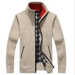 New Autumn and Winter Cardigan Sweater for Men, Warm Thick Loose Casual Stand Up Collar Knitted Zipper Cardigan
