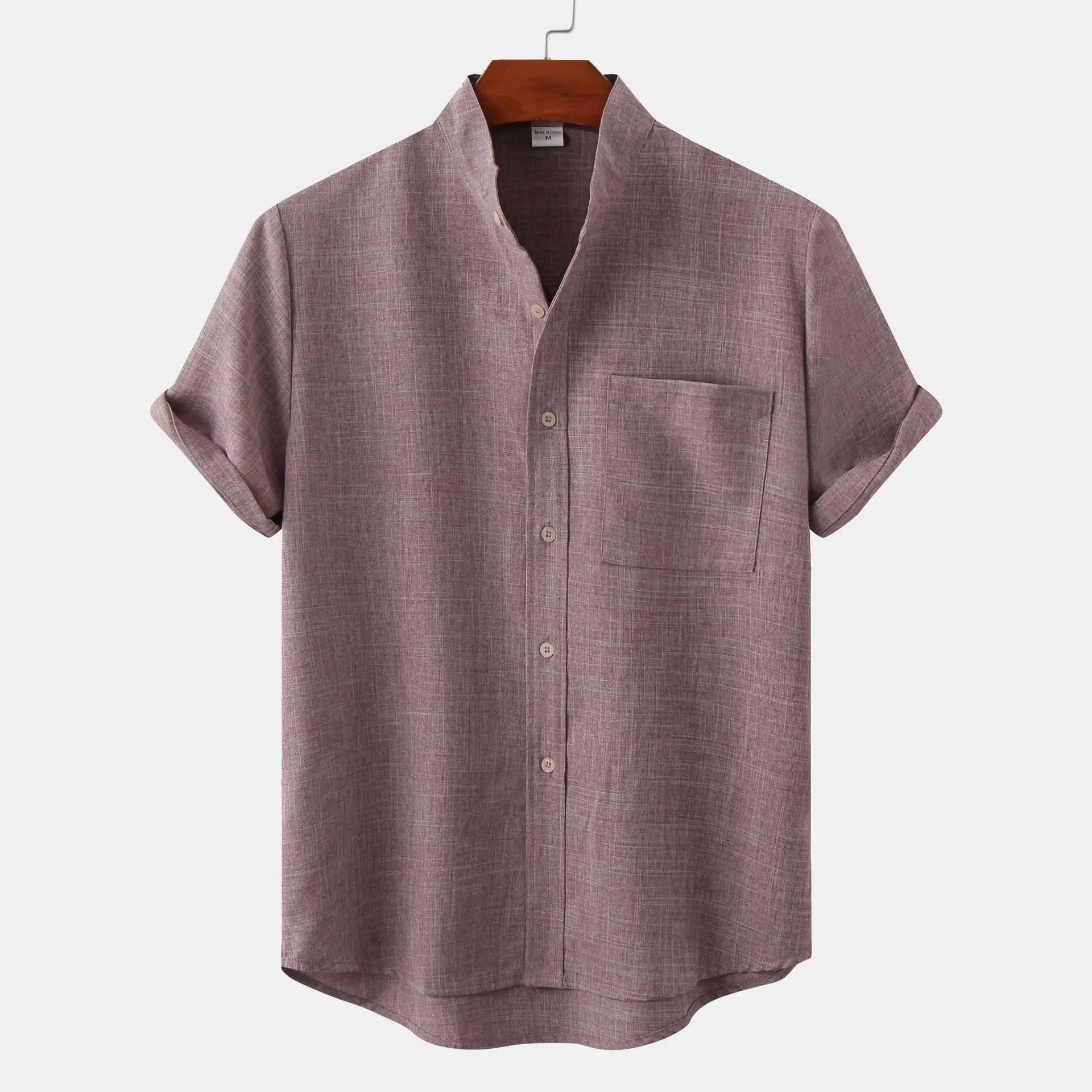 Cotton and Linen Short Sleeved Shirt Breathable Solid Color Business Casual Men's Versatile Shirt Korean Style Slim Fit