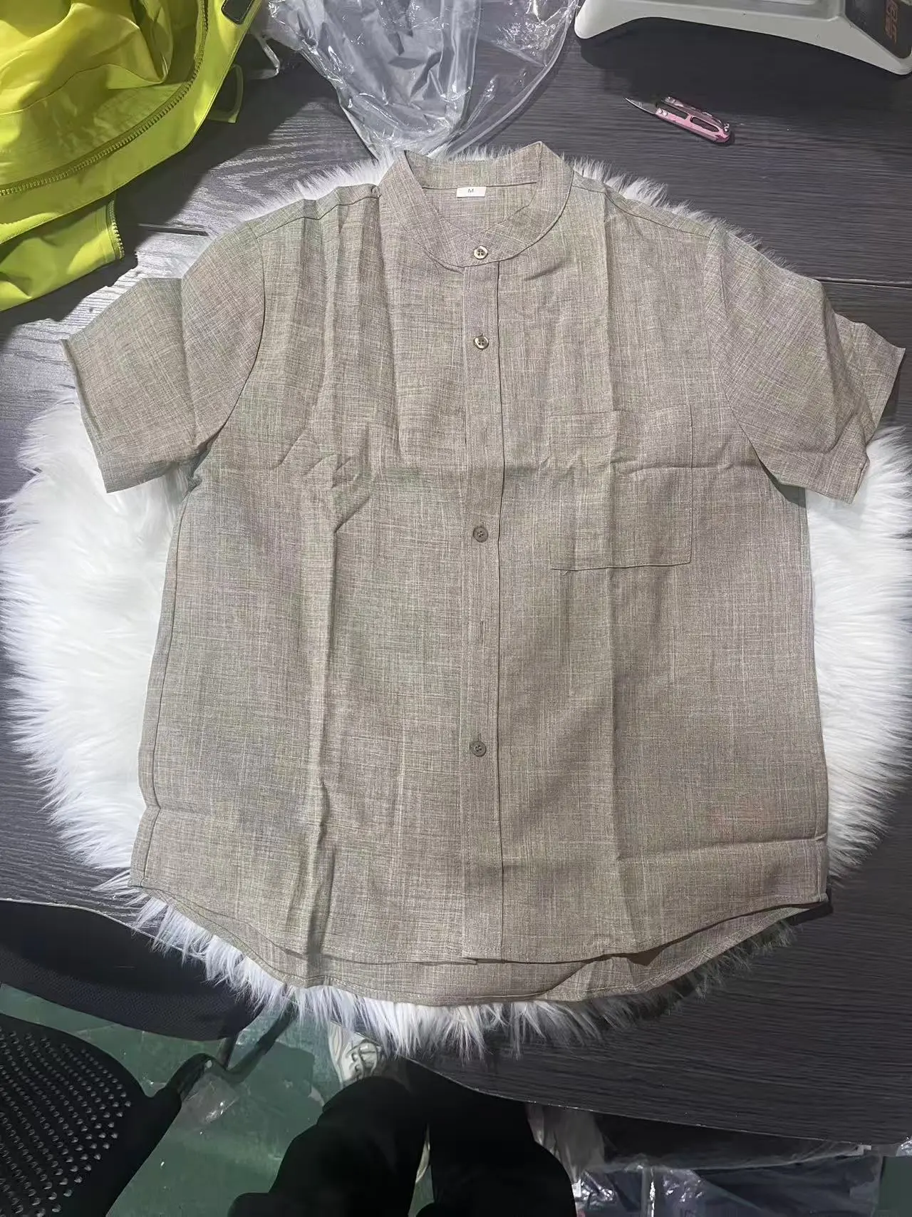 Cotton and Linen Short Sleeved Shirt Breathable Solid Color Business Casual Men's Versatile Shirt Korean Style Slim Fit