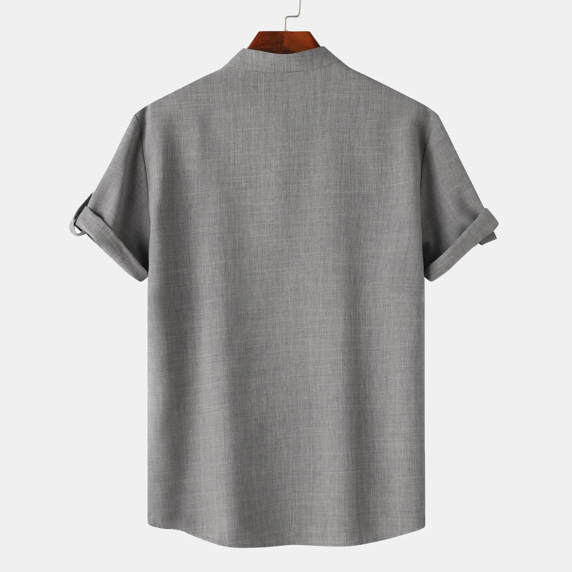 Business and Leisure Men's Slim Fit Solid Color Stand Up Collar Short Sleeved Shirt Fashionable Men's Clothing Shirt Top 2025