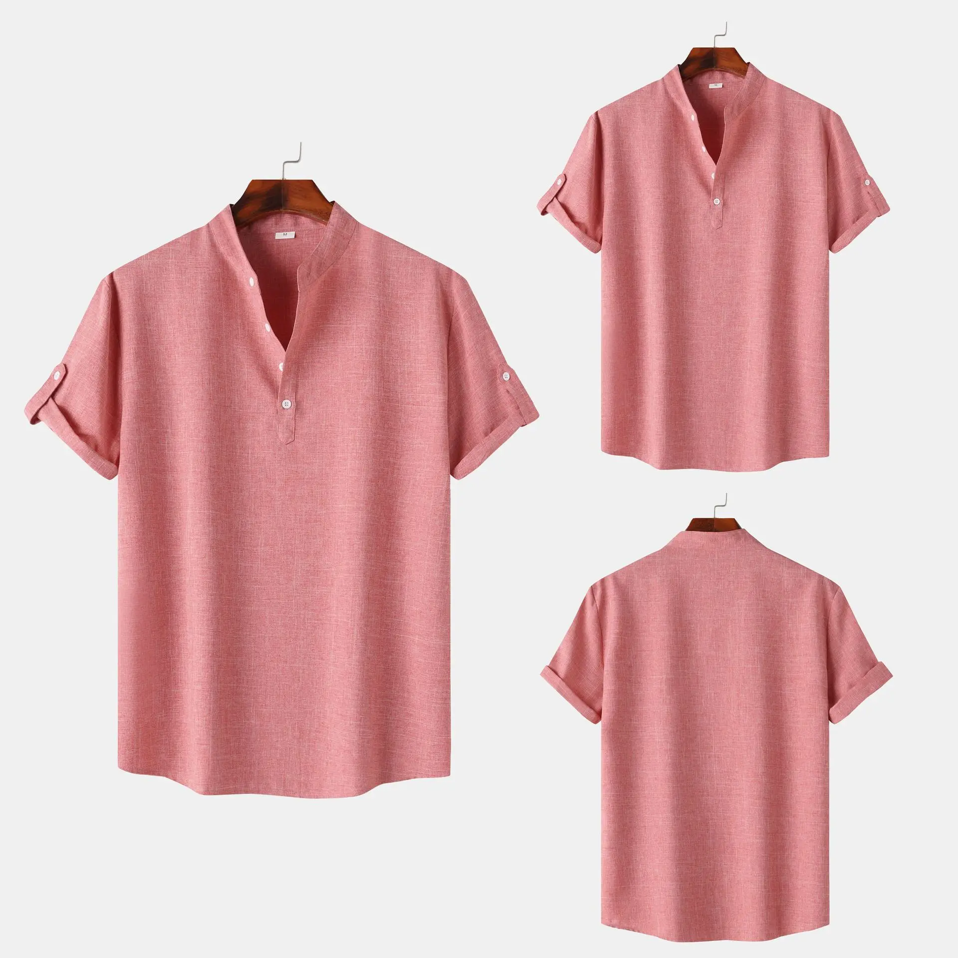 Business and Leisure Men's Slim Fit Solid Color Stand Up Collar Short Sleeved Shirt Fashionable Men's Clothing Shirt Top 2025