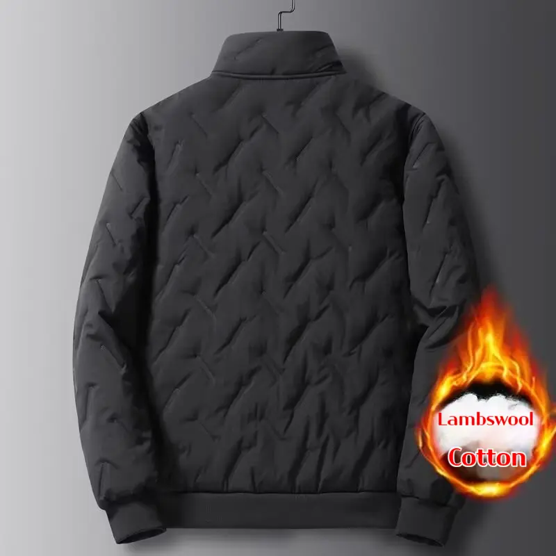Men's Lamb Fleece Jacket Thickened Warm Cotton Coat Windproof Stand Collar Parka Loose Fit Plus Size Cold Weather Outerwear