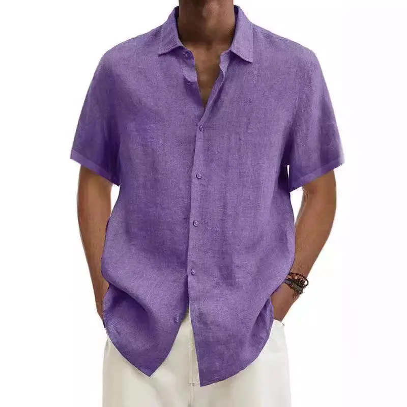 Cotton and linen men's shirt, men's V-neck shirt, cotton and linen shirt, cotton and linen shirt, cotton and linen top, solid co